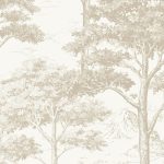 Tropical Foliage Trees Wallpaper in Beige