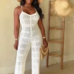 White Knitted Sexy Suspender Backless Jumpsuit