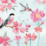 Winston Porter Flowers & Feathers III by Dina June - Wrapped Canvas Print Canvas in Blue / Pink | 12" H x 12" W | Wayfair | Home Decor