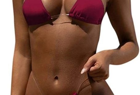 $14.81 Women's micro thong bikini 2 piece swimsuit side sexy extreme swimwear clubwear - wine red...