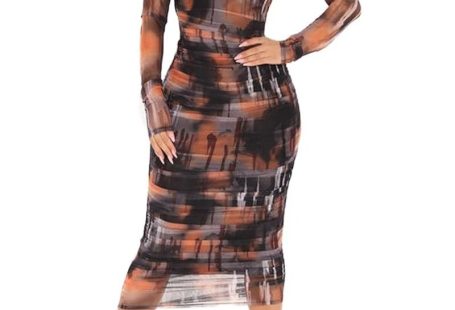 $19.85 Vestido sexy para mujer, con cordón, fruncido, entallado, con estampado de malla transpare...