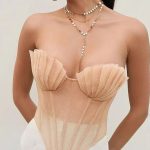 Apricot Sexy Plissierte Shell Mesh Korsett Top - S