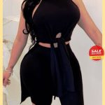 Black Sexy Fashion Sleeveless Top Two-piece Set