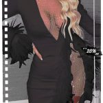 Black Sexy Mesh Patchwork Feather Trim Slim Dress