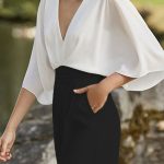 British Style Elegant Color Block Pocket Contrast V Neck Loose Jumpsuits - Black / L