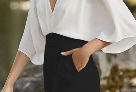 British Style Elegant Color Block Pocket Contrast V Neck Loose Jumpsuits - Black / L
