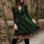 Ehaolian Female V Sleeve Retro Culb Manches Elegant Neck Dress Robe Women Party Long Women's Dress Feminino Party Female Gala Green-L