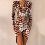 Ehaolian Women Sexy Dress Formal Gowns Long Sleeve V Neck Dress Evening Dresses Asymmetrical Sexy Party Elegant Casual Khaki-S