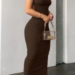 Fashion Sexy Solid Backless O Neck Sleeveless Dress Dresses Coffee-S
