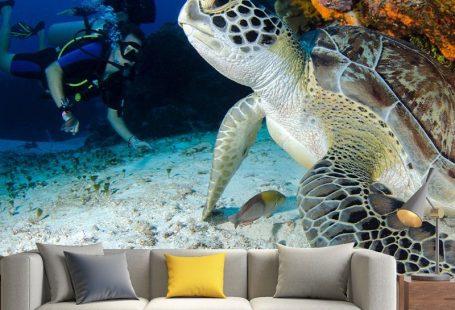 Fotografie vlekbestendig behang onderzeese Home Decor muur muurschildering 500 cm x 351 cm / Blauw / Schil en plak