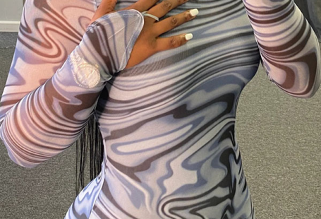 Grey Sexy Milk Fiber Patchwork Print Patchwork O Neck Long Sleeve Mini A Line Dresses