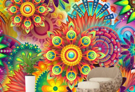 Illustration Pattern Mildew Contemporary Wall Mural for Living Room 244cm x 168cm-Green-Non-Pasted