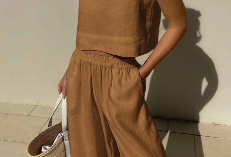 Koisoon Two Piece Outfits Sleeveless Crop Tops Elastic Waist Wide Leg Pants Set - White / M(6)