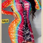 Multicolor Fashion Sexy Print Draw String Strap Design O Neck Printed Dress