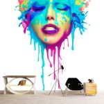 Mural de pared con ilustración de retrato Papel pintado Mural de pared para sala de estar 147cm x 97cm-Blue-Peel and Stick