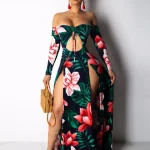 Navy Blue Sexy Split Lace Up Strapless Dresses