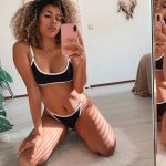 New women's contrasting white border solid color sports bikini - Black / M