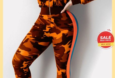 Orange Sexy Sports Camouflage Stitching Two-piece Suit