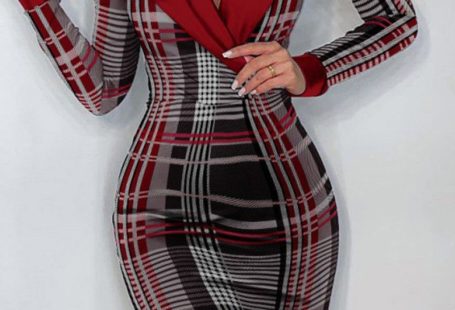 Patchwork Turn-back Collar One Step Skirt Dresses - Blue / L