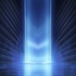 Premium Photo | Background of empty stage show. Neon light and laser show. Laser futuristic shapes on a dark background. Blue neon light, symmetrical reflection.