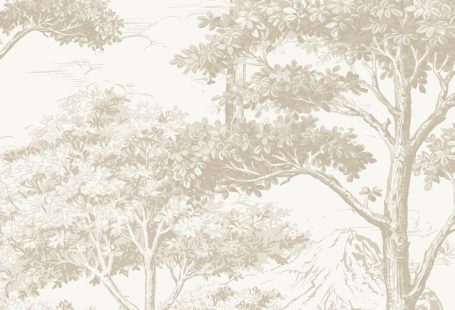 Sample Tropical Foliage Trees Wallpaper in Beige