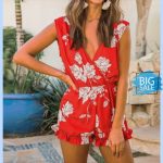 Sexy Floral Print Off Shoulder Lwo Cut Sleeveless Rompers Womens Short Jumpsuit Summer Overalls Sexy Playsuit