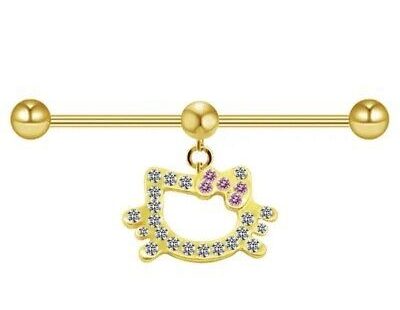 Sexy Hello Kitty Cat Gold Plated Barbell Ear Piercings Body Jewelry  | eBay