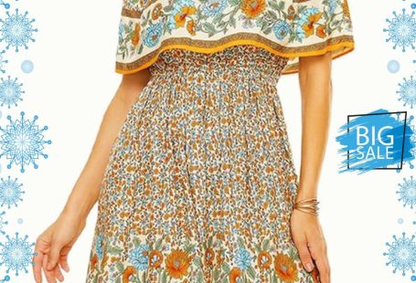 Sexy One-line Bohemian Print Dress