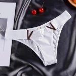 Sexy Thong Women Metal Letters When Ice Silk Hip Lift Exercise Fitness Low Waist Underwear Women White-XL-1pc