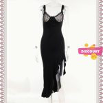 Sling Lace Patchwork Ruffled Slit Sexy Dress