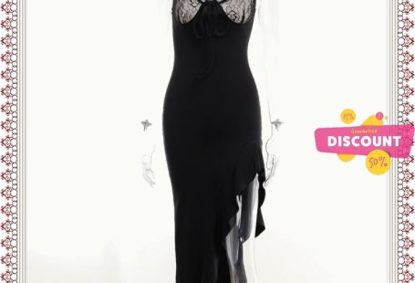 Sling Lace Patchwork Ruffled Slit Sexy Dress