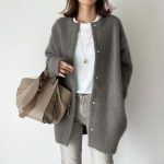 Soft Knitted Cardigan coat - Brown Knitted Material / L