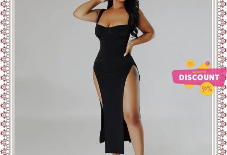 Summer Women Sexy Suspenders Solid Slit Dress