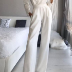 WOLF Mode Elegante Umlegekragen Gerade Jumpsuits - Schwarz / 42