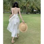 White Dresses for Women Sexy Backless Sling Robe Vestido Femme Slim Waist A-line Bandage Bow Summer Dress 2024 Vestidos De Mujer White-XL