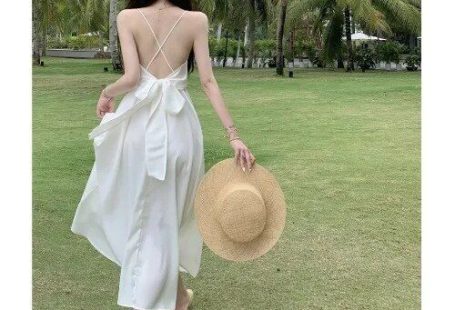 White Dresses for Women Sexy Backless Sling Robe Vestido Femme Slim Waist A-line Bandage Bow Summer Dress 2024 Vestidos De Mujer White-XL
