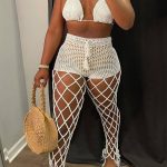 White Sexy Solid Hollowed Out Split Joint Halter Sleeveless Two Pieces