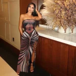 Women Sexy Striped Print Long Dress Sexy Open Back Slim Fit