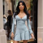 Women's Autumn and Winter New Style Solid Color Long Sleeve V-Neck High Waist Hot Girl Dress Elegant Sexy Party Club Outfit WHITE-L