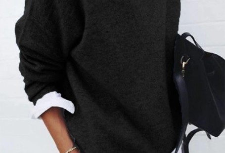 Women's new casual and versatile long-sleeved pullover knitted top - Black / XL