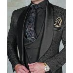 abiti da ballo da uomo blu scuro bordeaux nero smoking da ballo per feste di nozze 3 pezzi taglie forti abito gotico stampa collo a scialle vestibilità standard monopetto a un bottone 2024