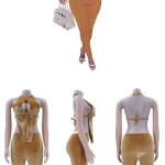 women's Sexy Velvet Lace Up  Halter Sleeveless Backless Two Piece set mustard