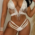 Silver Sexy Solid Bandage Patchwork Backless Swimwears (Without Paddings)
