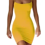 Eguangxin Sexy Elegant Dress Candy Color Elastic Slim Bodycon Dress Women Spaghetti Strap Sleeveless Skinny Mini Dress Club Party Vestidos Black-L