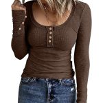 $7.38 Womens sexy tops scoop neck low cut tops for women slim fitted womens long sleeve tops low ...