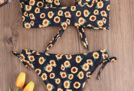 Blue Zone Planet | two-piece swimsuit love sunflower print bikini - Black / S