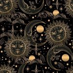 Caltero Boho Peel and Stick Wallpaper Vintage Retro Wallpaper Black and Gold Contact Paper Sun/Moon/Star Wallpaper 17.3" X 394" Removable Self Adhesive Wall Paper for Bathroom Wall, Size:17.71" x 394", Multicolor