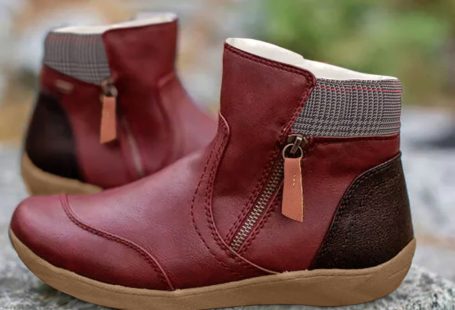 Elenor - Wasserdichte orthopädische Lederstiefel - Rot / 43