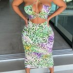 Fashion Sexy Print Hollowed Out Backless Spaghetti Strap Sleeveless Dress
