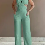 Green Suspender Fashion Backless Jumpsuit